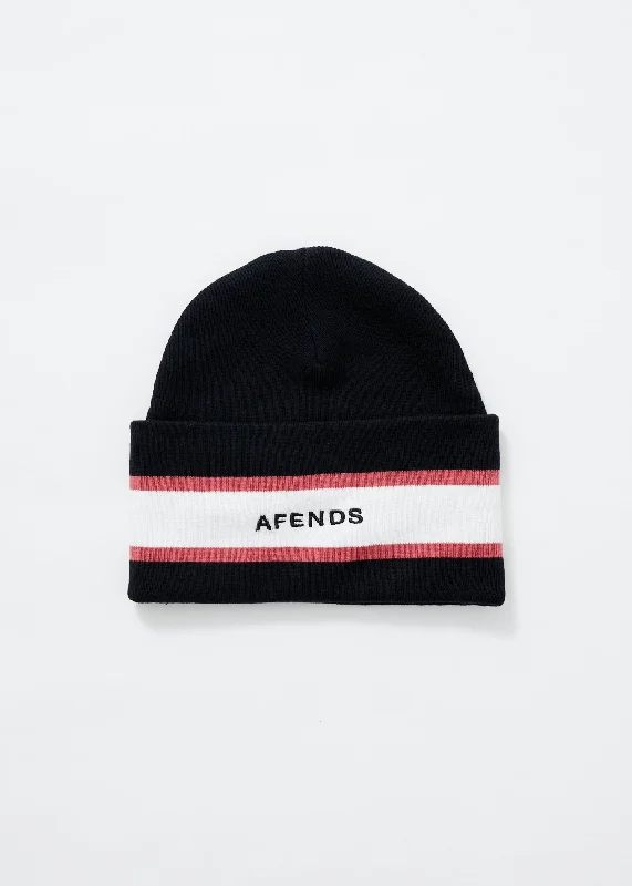 AFENDS Unisex Campbell  - Recycled Stripe Beanie - Black