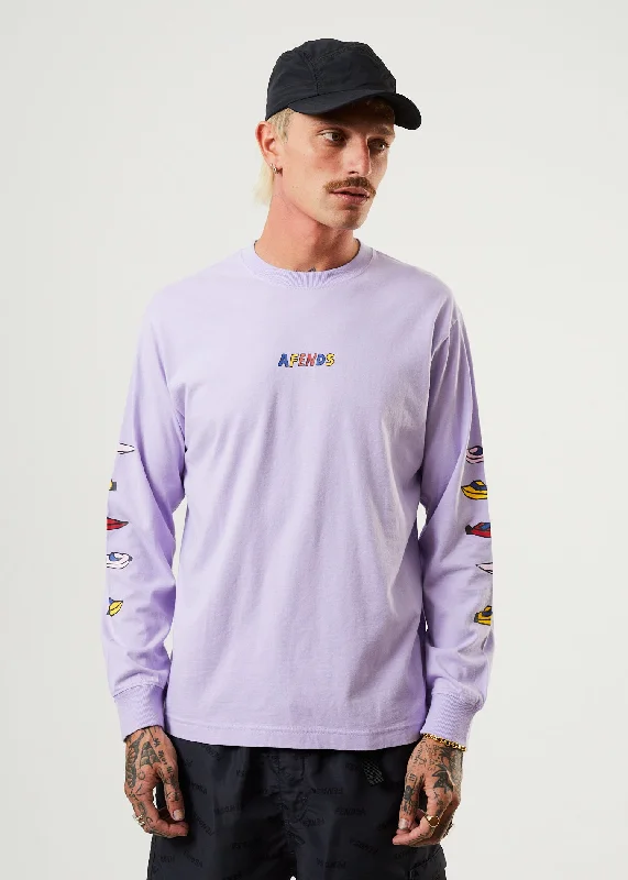 AFENDS Mens Wahzoo - Long Sleeve Graphic T-Shirt - Tulip