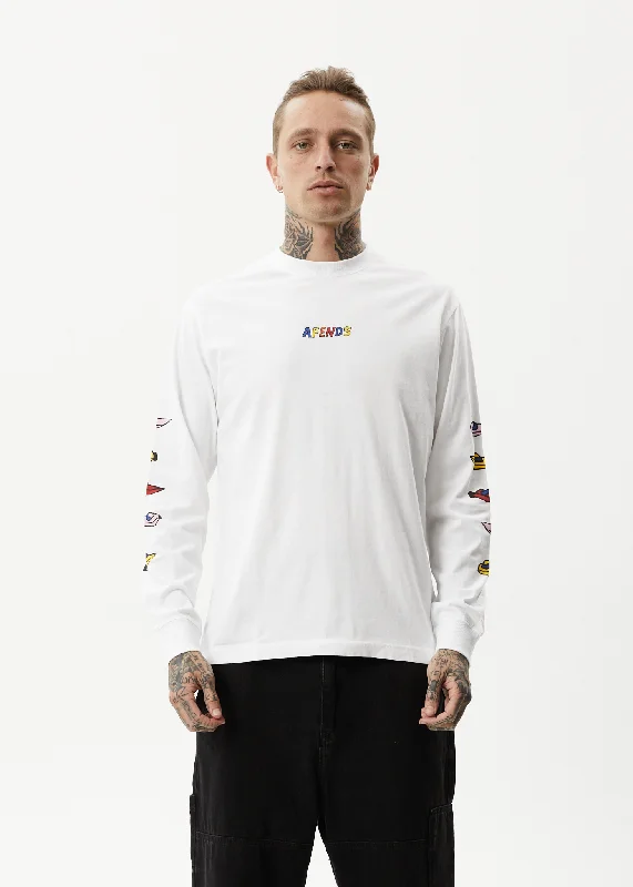 AFENDS Mens Wahzoo - Long Sleeve Graphic T-Shirt - White