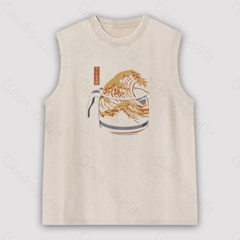 The Great Wave of Coffee Unisex Washed Tank