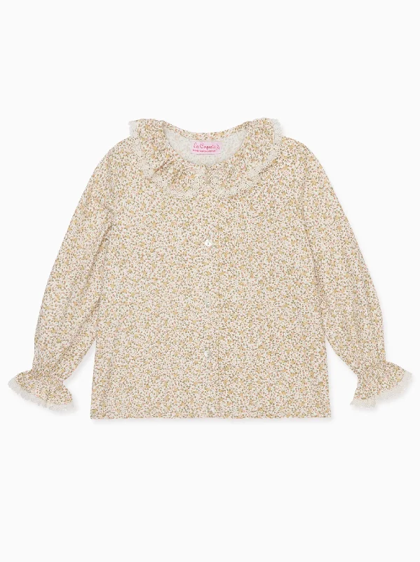 Green Floral Gianna Long Sleeve Baby Girl Shirt