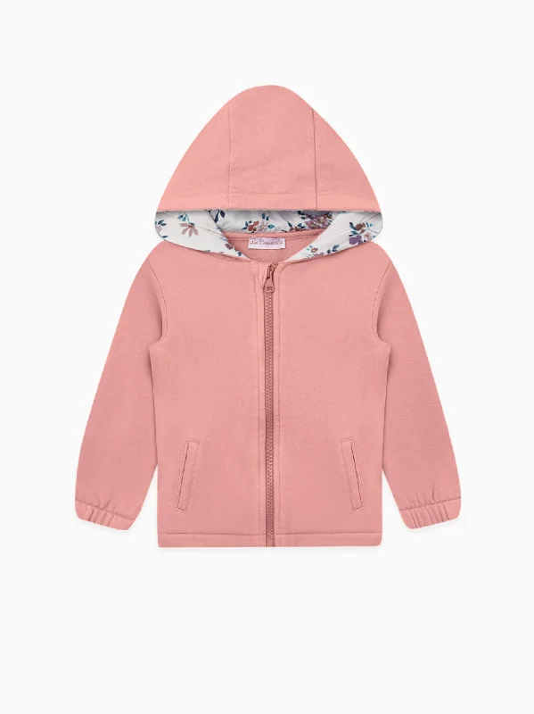 Dusty Pink Nadia Zip Up Hooded Girl Sweatshirt