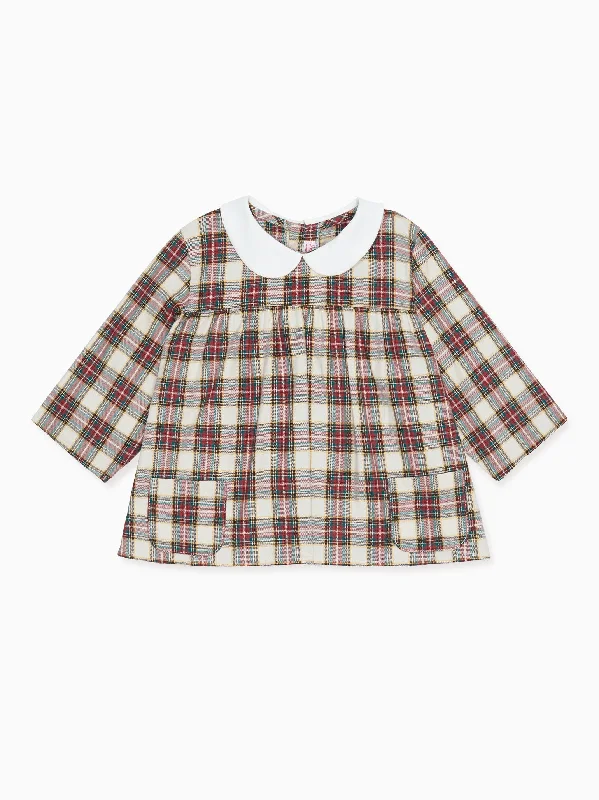 Ivory Tartan Elisa Long Sleeve Baby Shirt