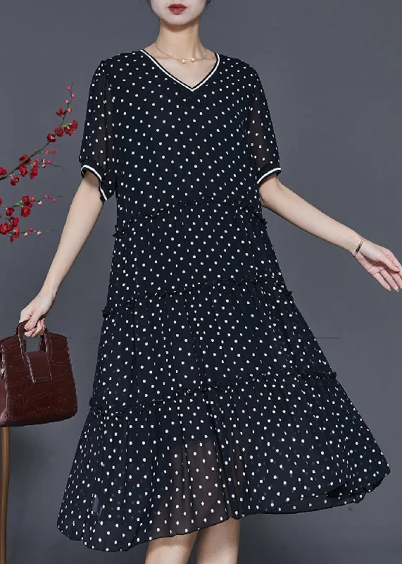 Beautiful Black Ruffled Exra Large Hem Chiffon Dresses Summer