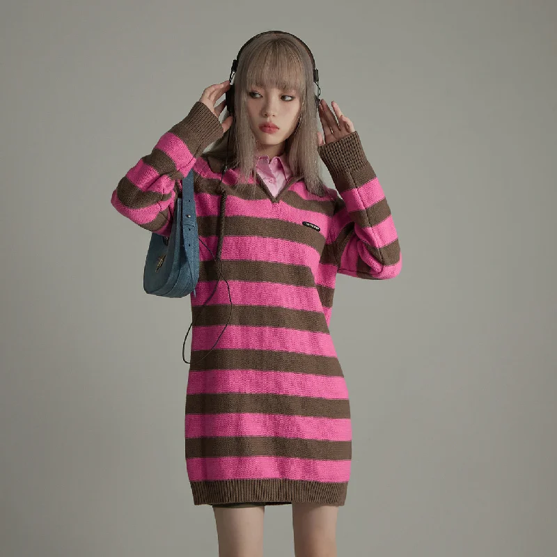 Color Stripe Polo Knit Dress