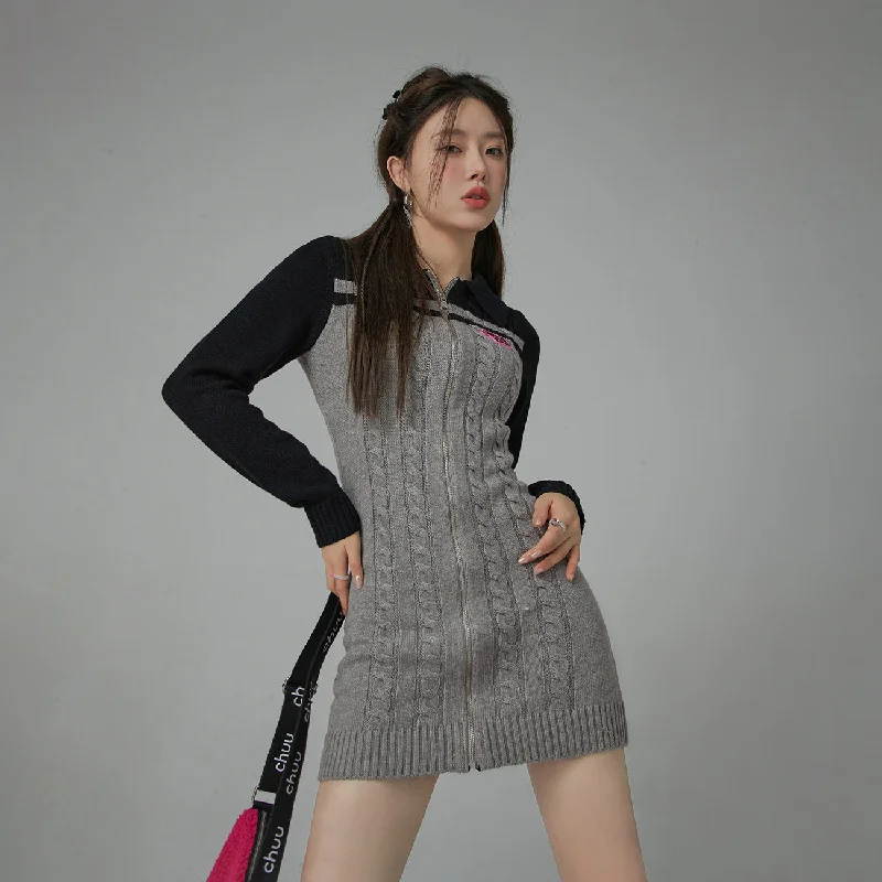 Twilight Zone Zip-Up Knit One Piece Dress