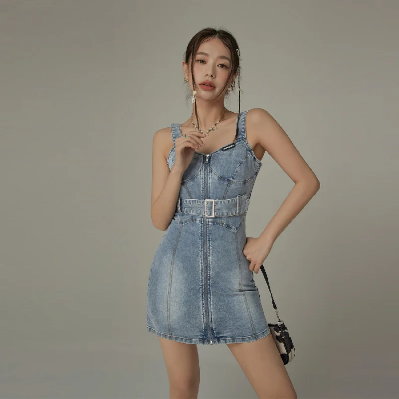 Denim Bustier Belt Mini Dress