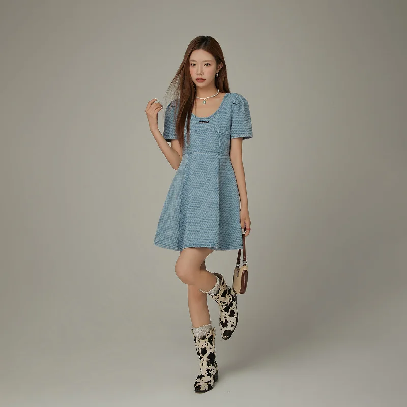 Puff Sleeve Denim Mini Dress