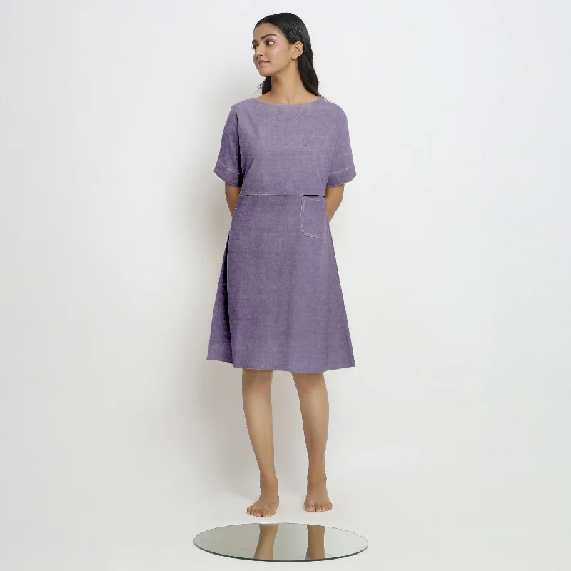 Lavender 100% Linen Knee Length Yoked Dress