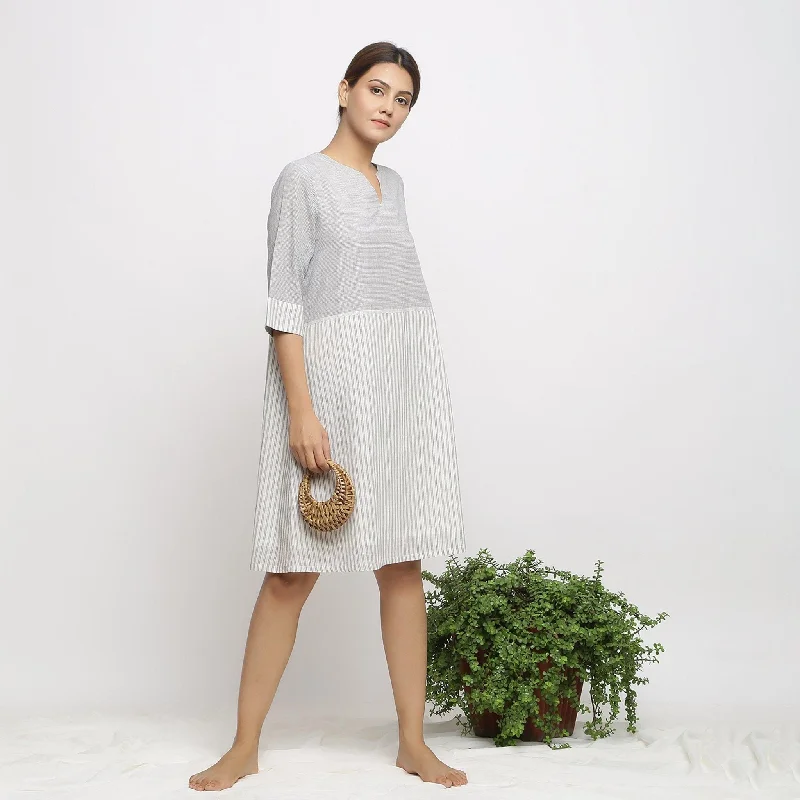 Off- White Handspun Cotton Knee Length Shift Dress