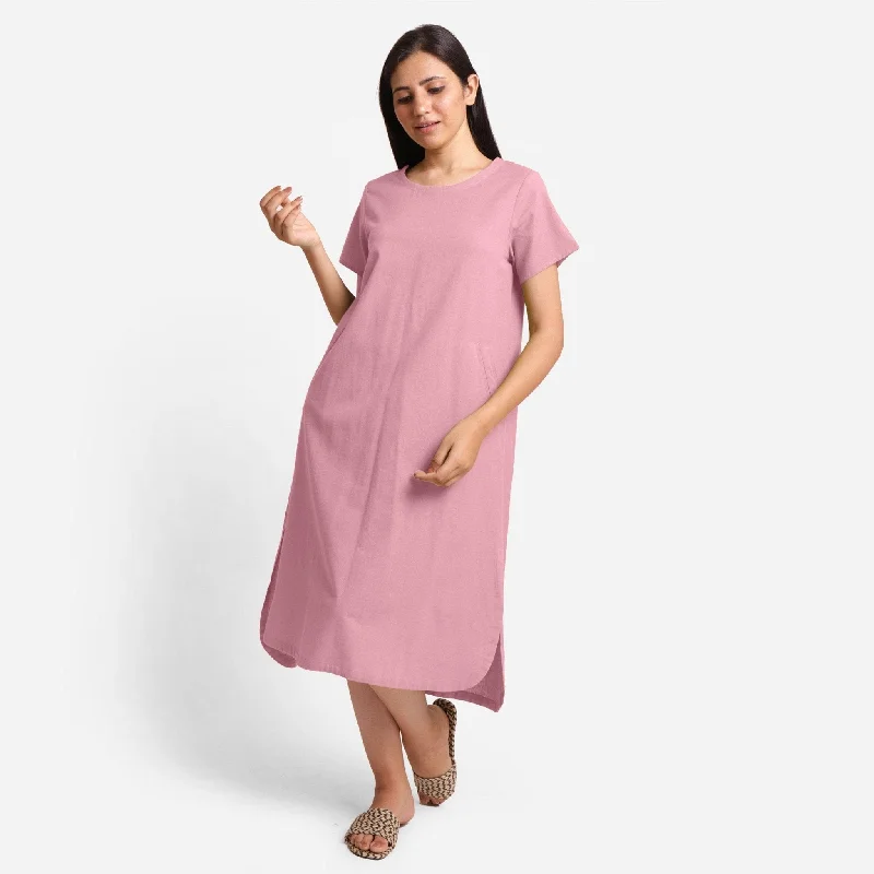 Pink Cotton Flax High-Low Midi Shift Dress