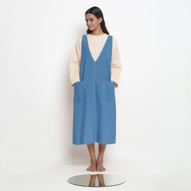 Powder Blue Handspun Cotton Paneled Midi Shift Dress