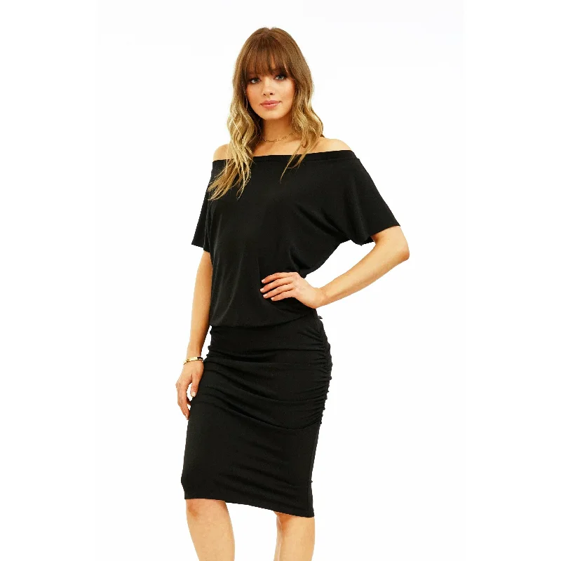 Wide Neck Shirred Dress